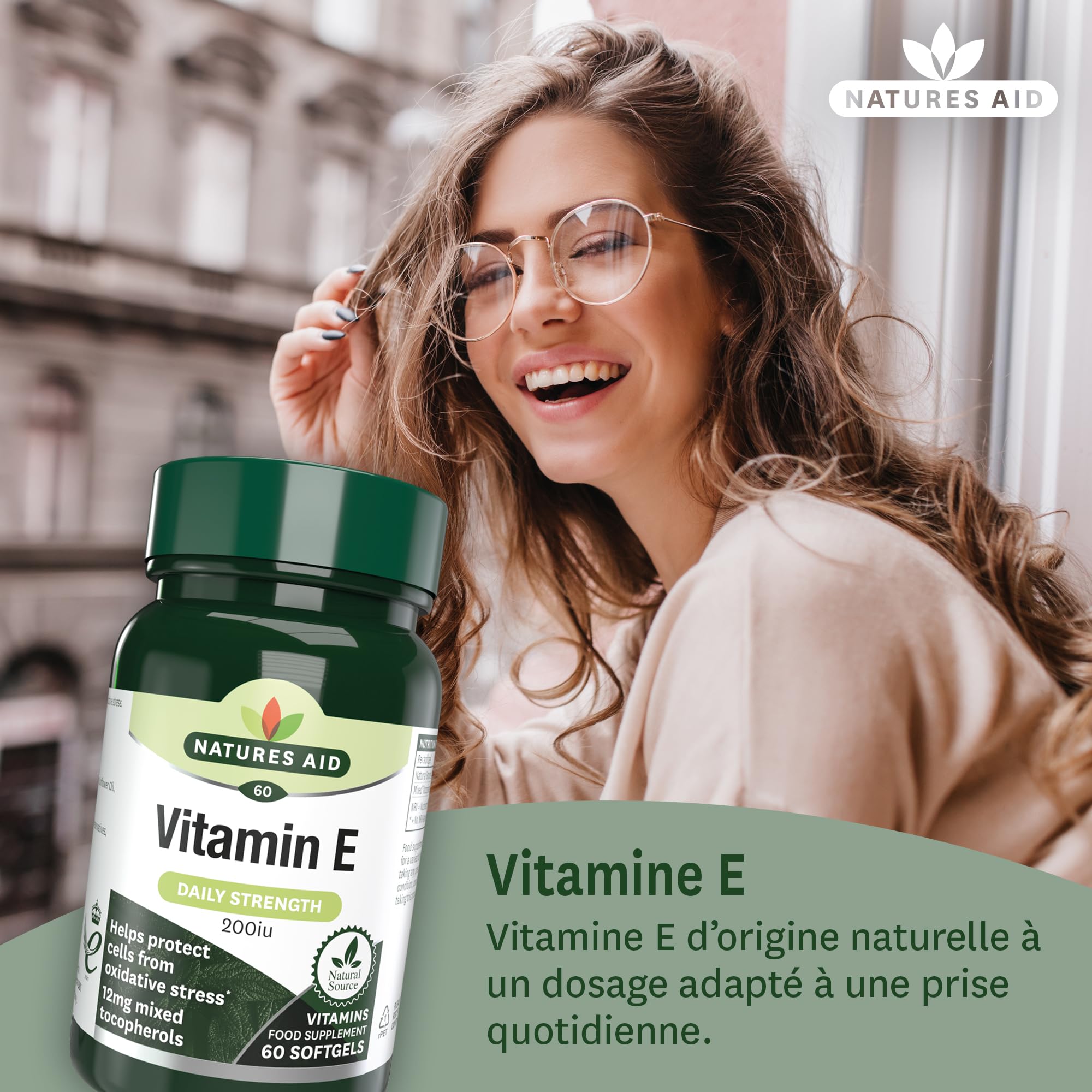 Natures Aid Vitamine E 200 UI Softgels - Antioxydant & Anti-âge pour Visage et Cheveux Contribue à la protection des cellules contre le stress oxydatif - Supplément Comprimés Capsules de 90 Jours