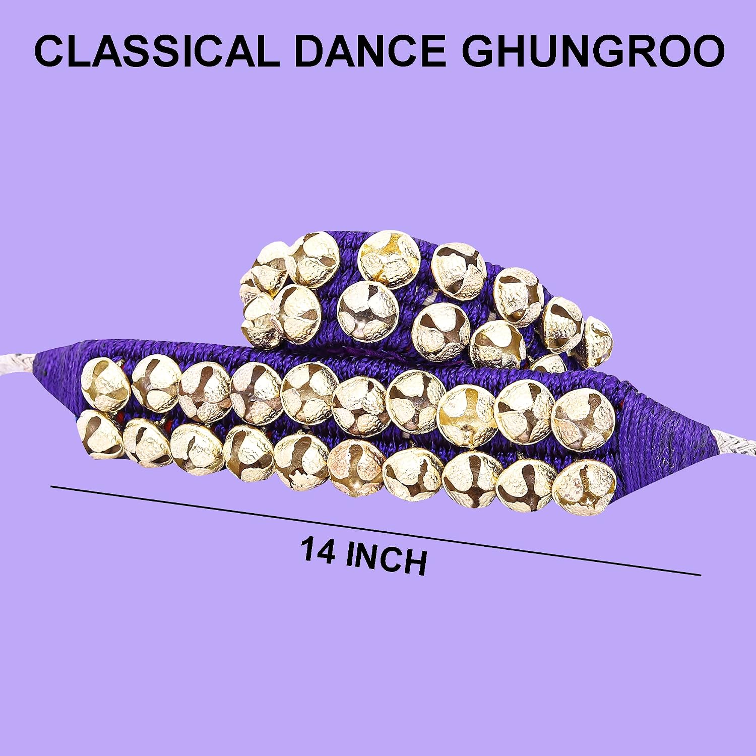 Dancing Bells Anklet Ghungroo with Colored Cushion Pad 2 Line with (20+20) Bells Best for Indian Classical Dance, Brass Ankle Bells, Blue