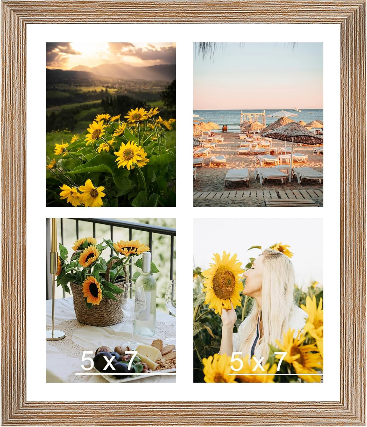 12x16 Collage Picture Frame with Mat, Display 4 5x7 Photos or 12x16 Picture, Four Opening 5 x 7 Picture Frame Collage for Wall Hanging, Lightweight 5 by 7 Multi Photo Frame, Rustic Brown Rustic Brown 1