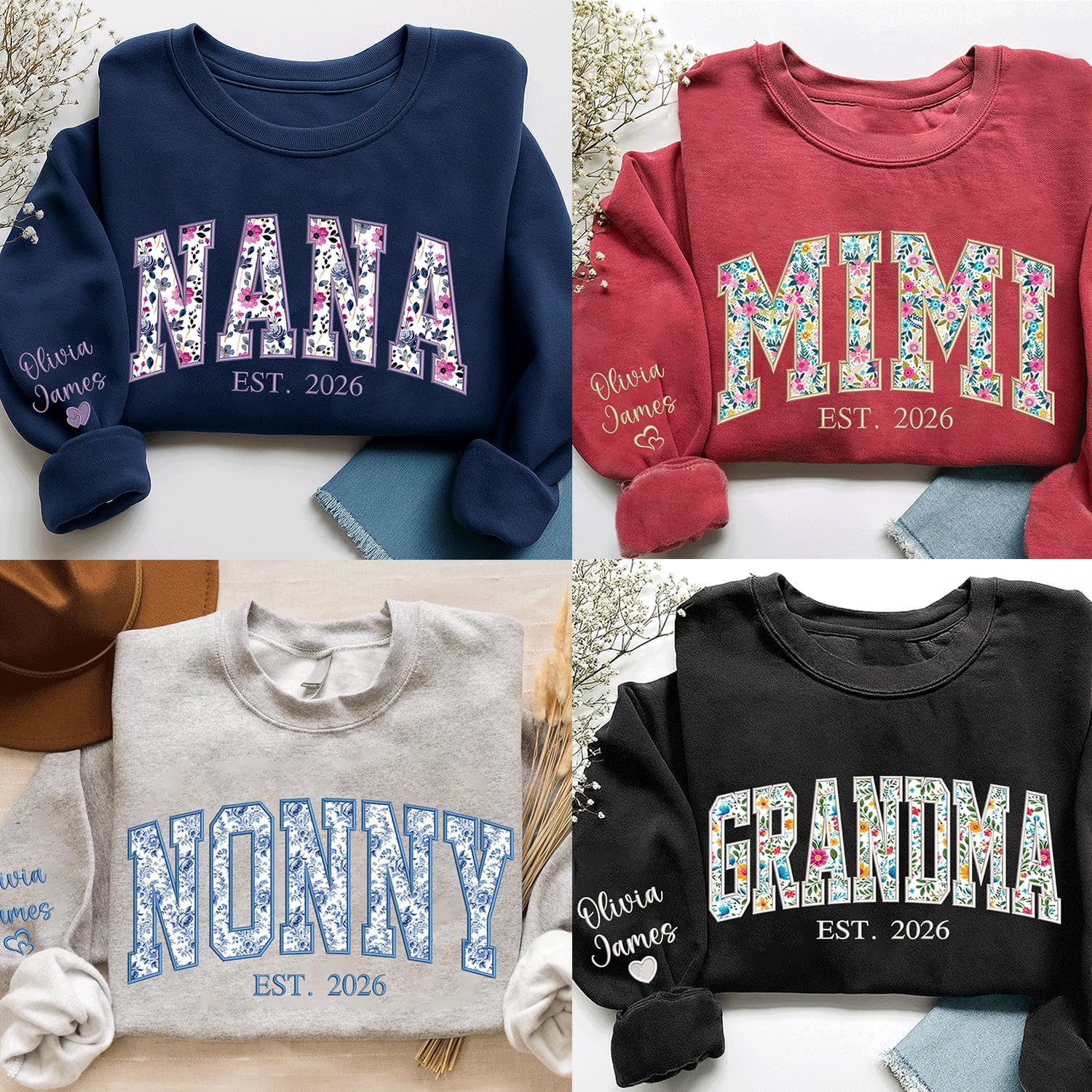 Personalized Floral Embroidered Mama Sweatshirt, Custom Mama Sweatshirt, Grandma Gifts Christmas, Mother's Day 6 - Image 4