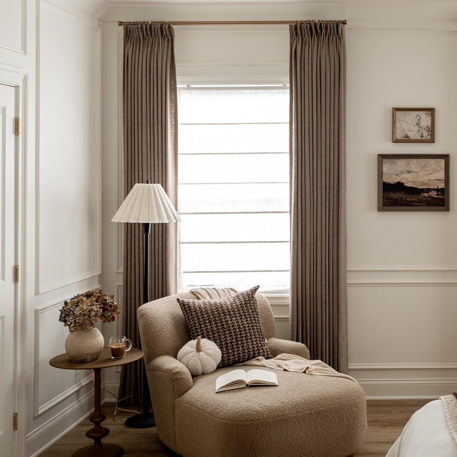 TWOPAGES 72 W x 96 L inch Pinch Pleat Darkening Drape Faux Linen Curtain with Blackout Lining Drapery Panel for Living Room Bedroom Meetingroom Club Theater Patio Door (1 Panel), Taupe Grey