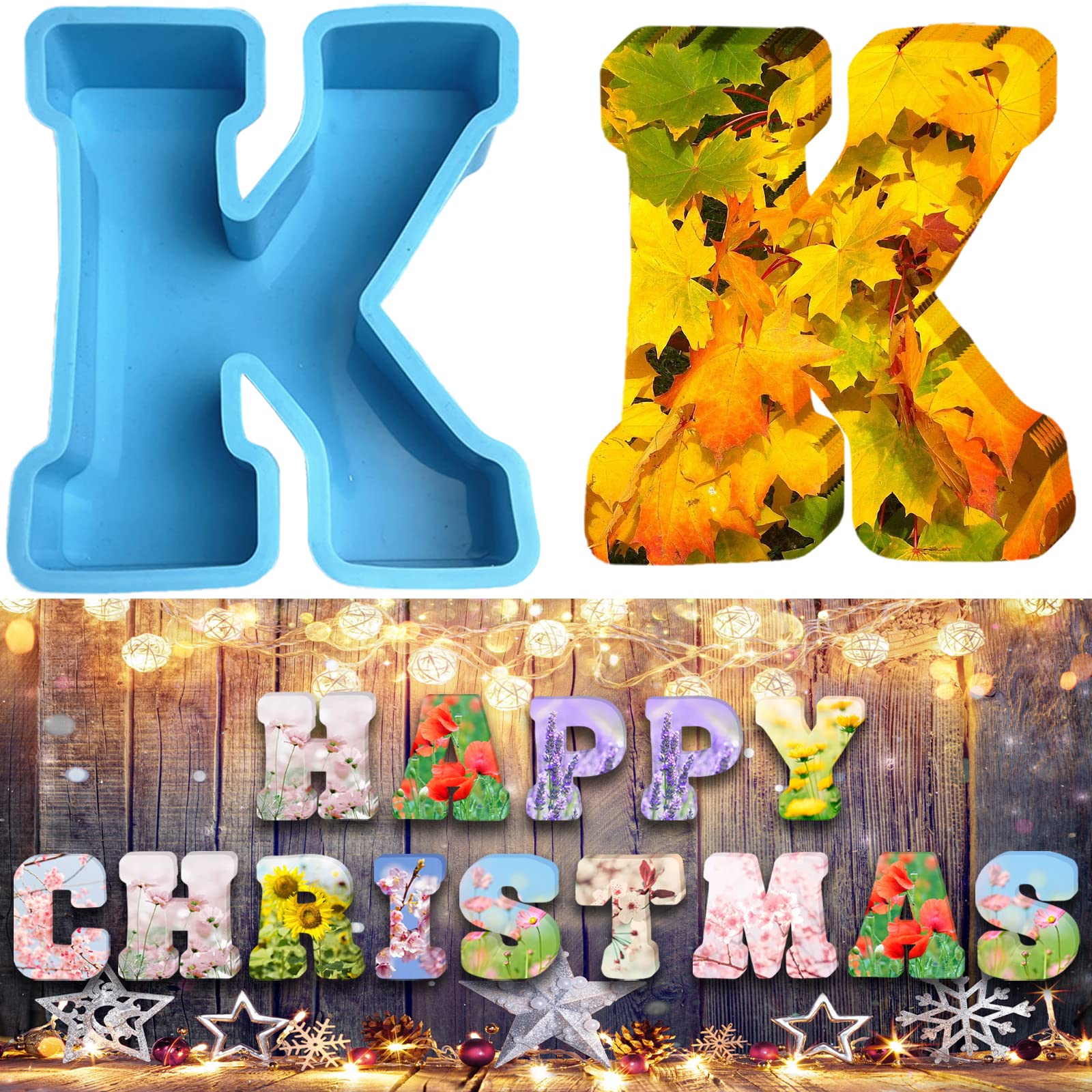 3D Alphabet Silicone Molds Large Letter Epoxy Molds for Resin 6 Inch DIY Resin Casting Letter Moulds Chocolate Baking Molds for Birthday Wedding Party Christmas Art Craft Ornaments (K)