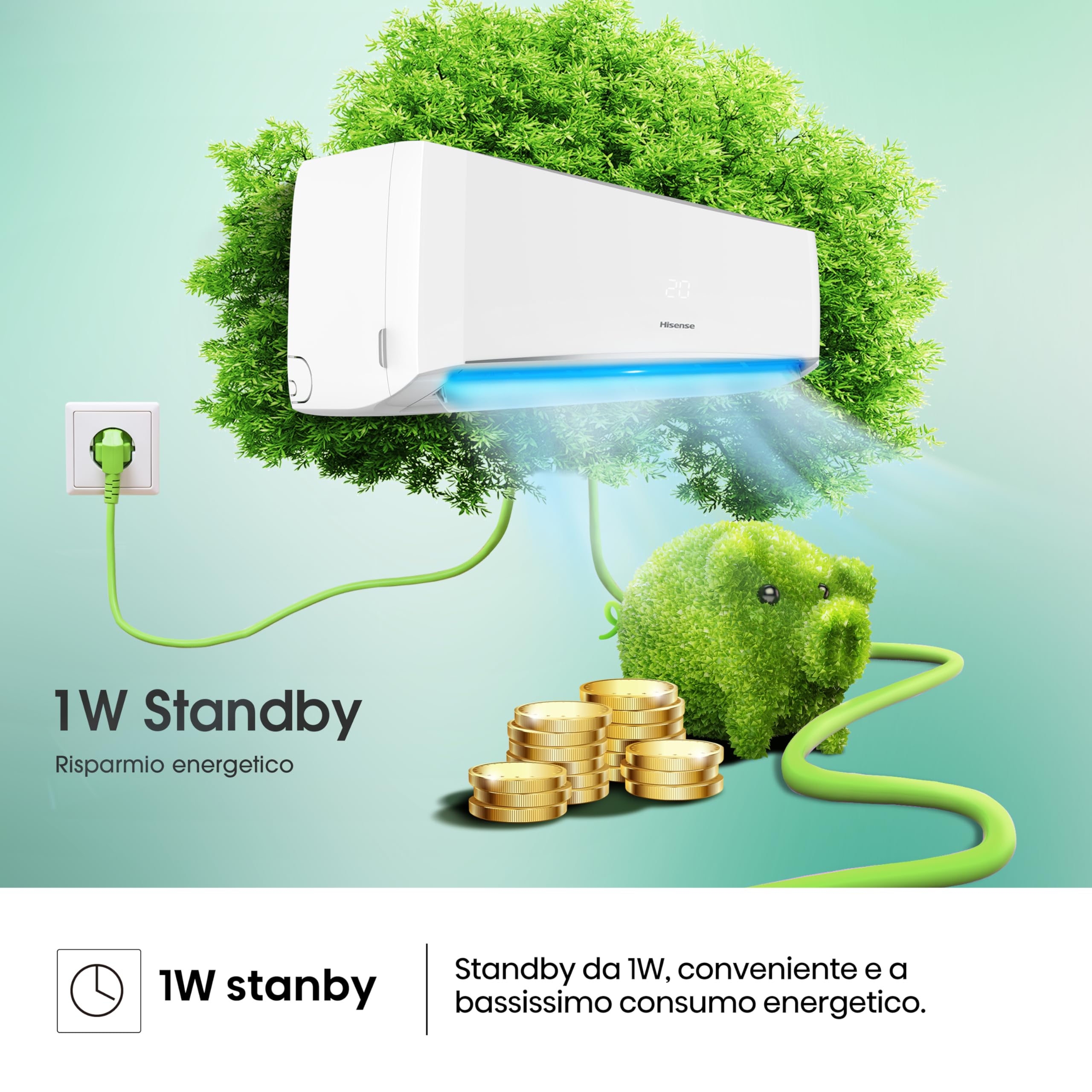 Hisense,Climatizzatore fisso Halo CBYR0906G,Monosplit 9000BTU,Raffrescamento e Riscaldamento(2.6Kw/2.7Kw),Timer 24h, Telecomando[Classe energetica A++/A+], Solo Unità Interna, No Unità Esterna