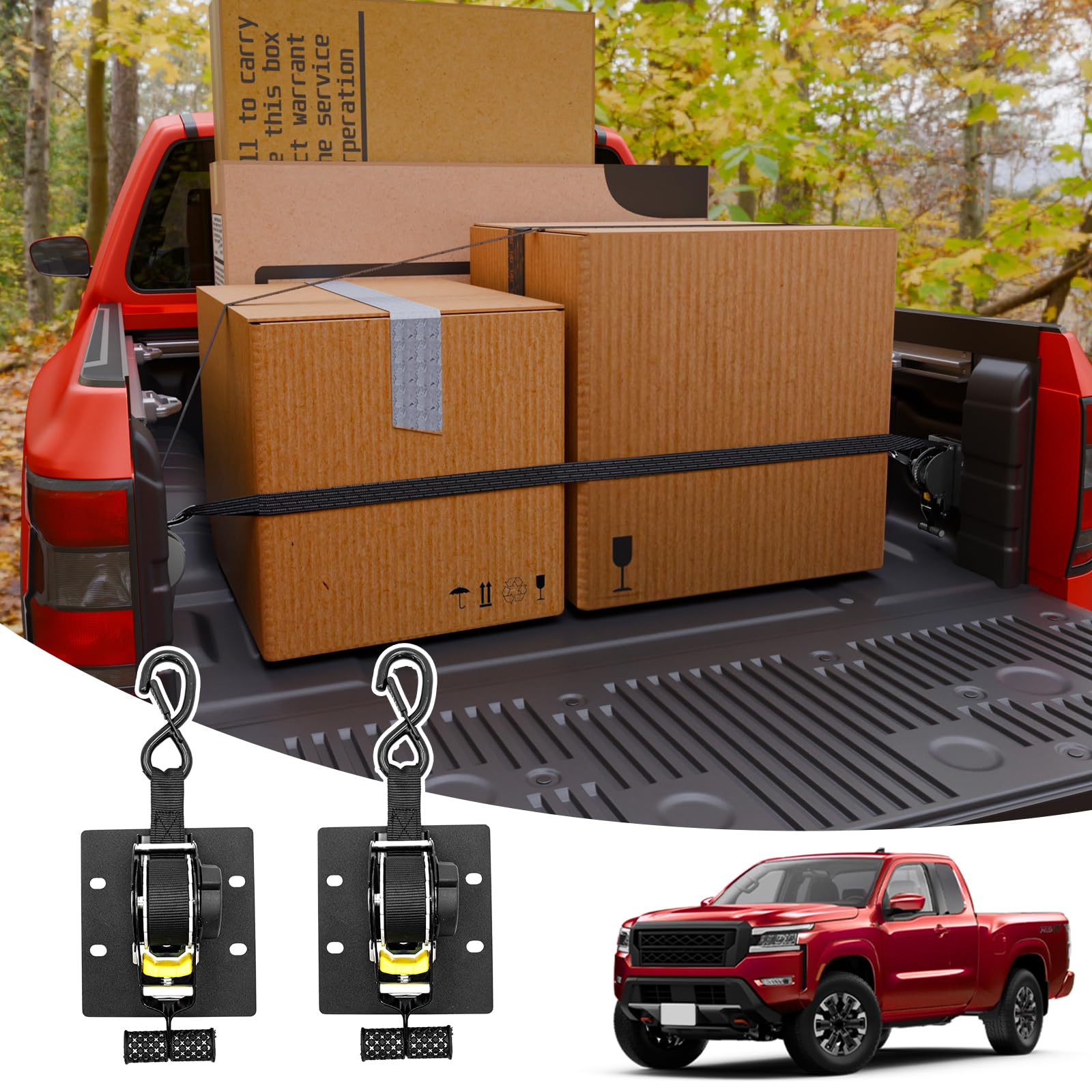Retractable Ratchet Straps for 2022-2026 Nissan Frontier (2PCS) | Retracting Straps Auto Retract Securing Strap Tie Down System for 2025 Frontier Accessories