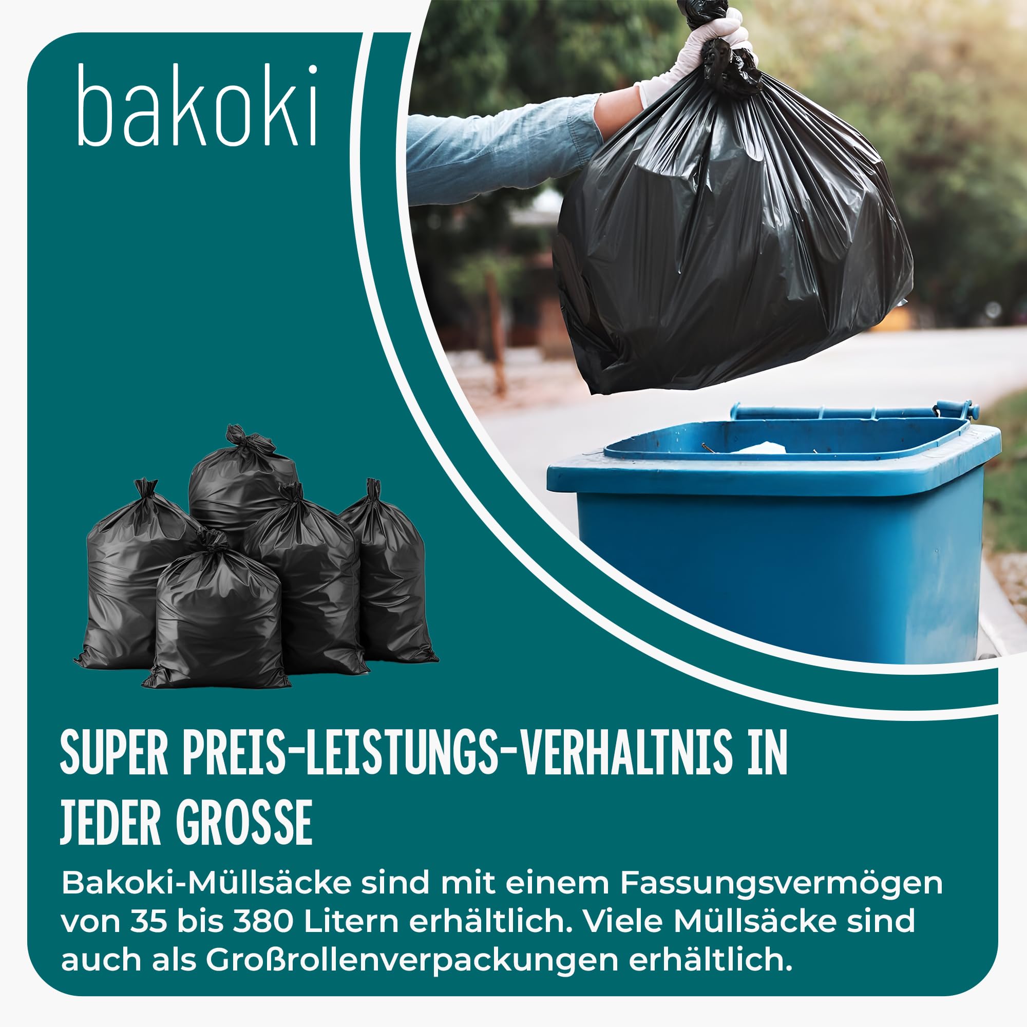 Müllbeutel 380L - Extrem Reißfest, Extra Stark, Ideal Für Haushalt, Garten Und Betrieb -4 x 10er Rolle, Schwerlast Müllsäcke Für Renovierung Und Gewerbe-Abfälle, Große Müllsäcke, LDPE