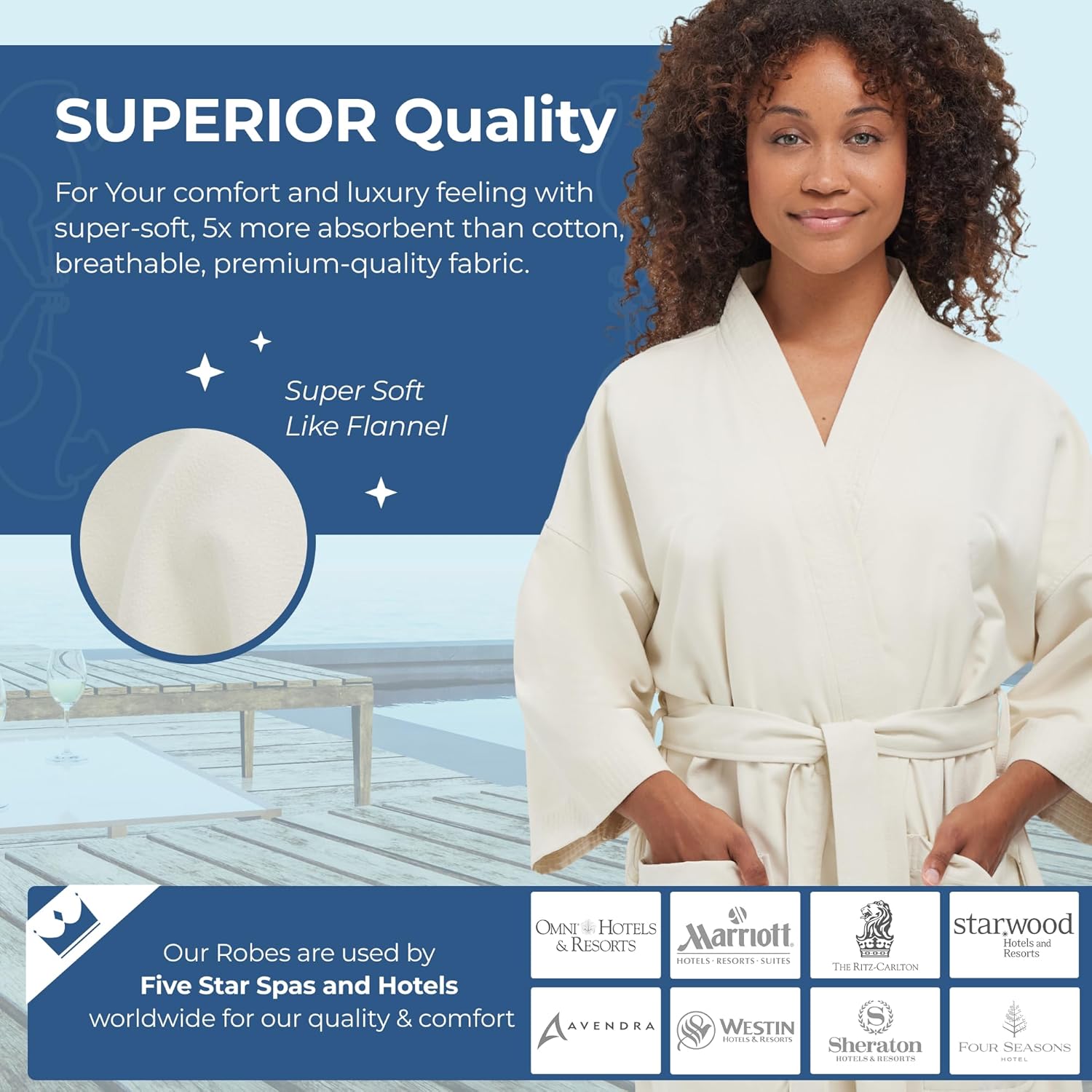MONARCH Unisex Chamois Microfiber Spa Kimono Robe – Soft Lightweight Fabric, Generously Sized Hotel & Spa Robe with Pockets - Image 3