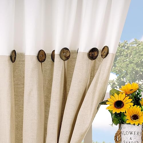 Miniatura 6 de Cortinas rústicas estilo bohemio, con bolsillo para cortinero, para decoración de sala de estar, dormitorio, mezcla de algodón, juego de 2 paneles,
