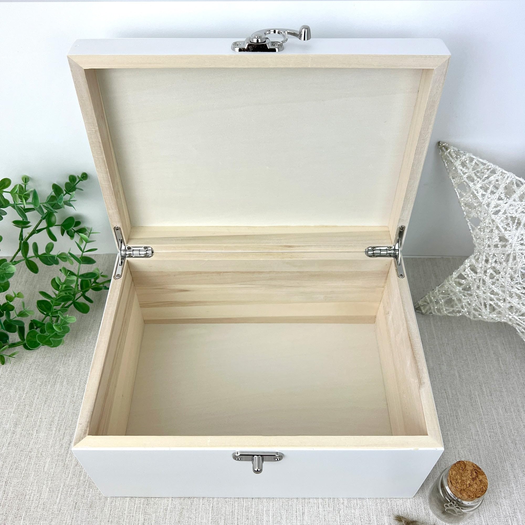 Caja de recuerdo de madera blanca personalizada para fotos de mascotas, regalo de condolencias por la pérdida de mascotas, 27 x 19 x 14 cm