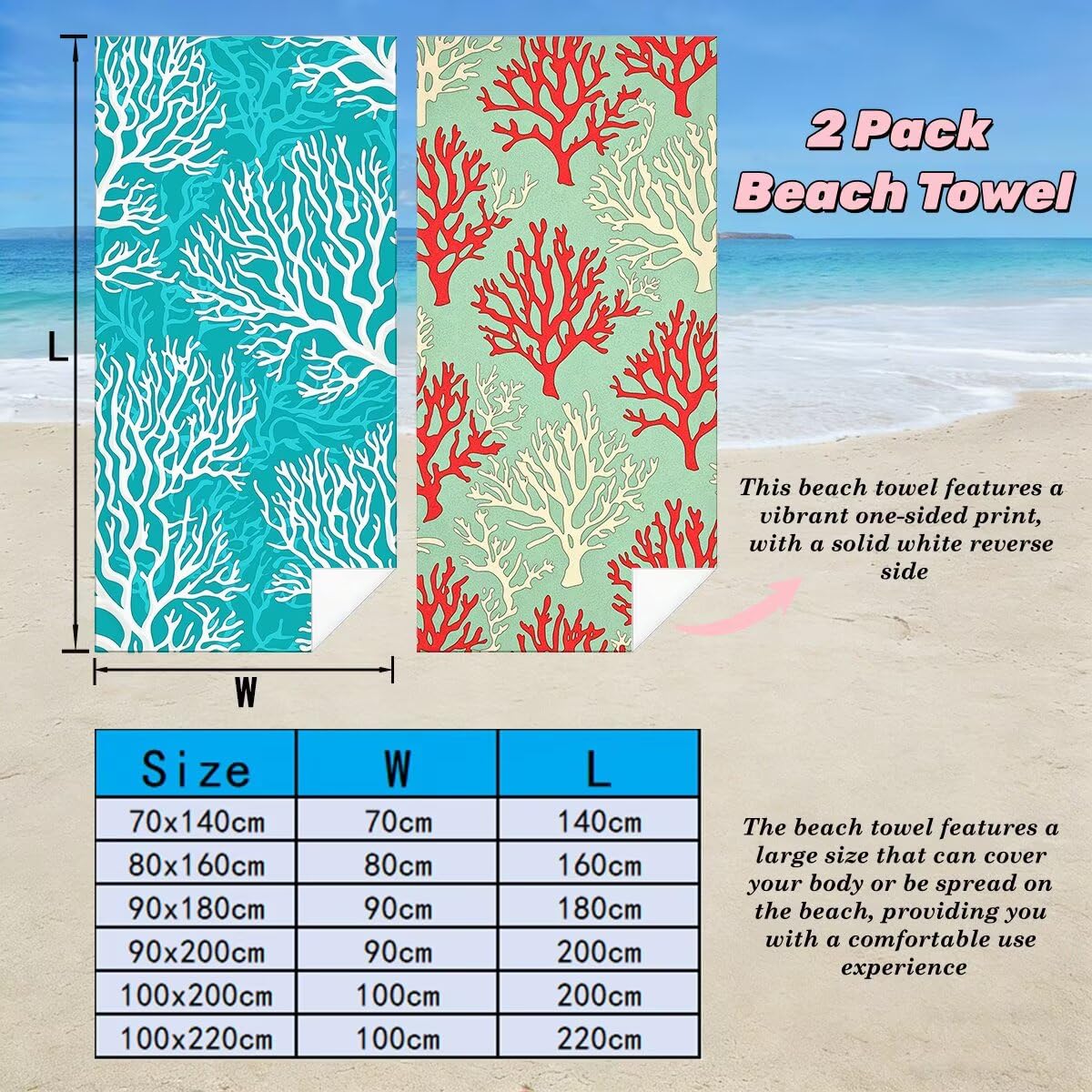 Ręcznik plażowy XXL 80 x 160 cm, zestaw 2 ręczników kąpielowych z mikrofibry, odporne na piasek ręczniki plażowe, szybkoschnące prześcieradło kąpielowe dla mężczyzn i kobiet, przenośne cienkie