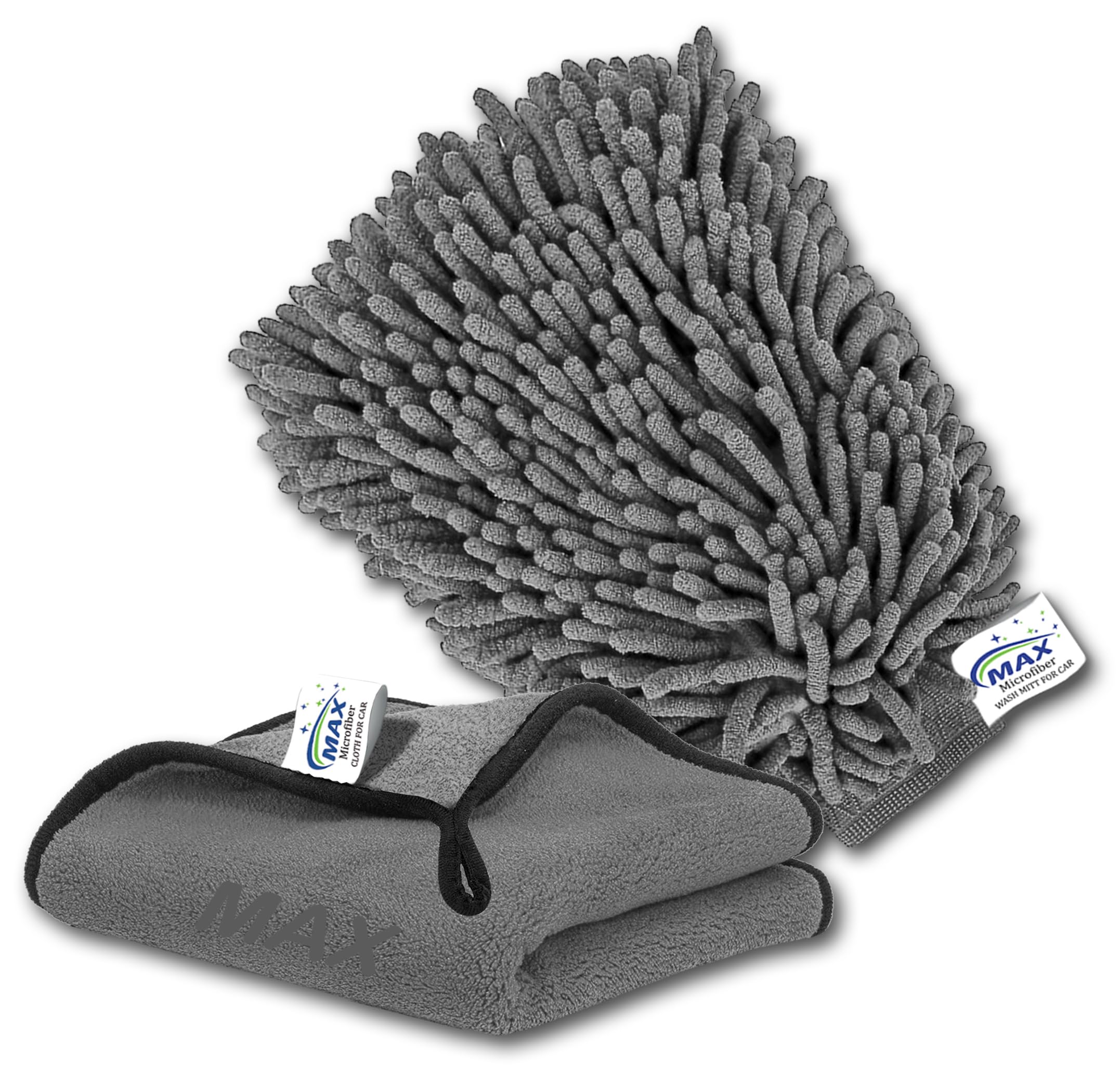 MAX Microfiber Cloth 800 GSM - Grey (1 Pc, Size 30 x 40 cm), Microfiber Wash Mitt 2400 GSM - Grey (1 Pc, Size 26 x 19 cm) Combo for Car Detailing, Cleaning, Washing and Polishing-image-35
