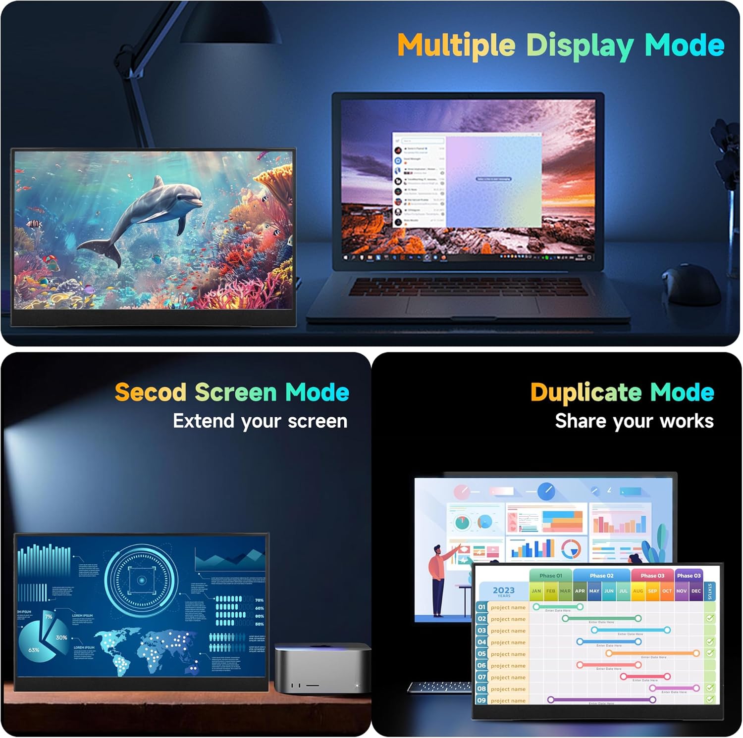 13.5'' 2K Portable Gaming Monitor, 100% sRGB 1500:1 400cd/m2 Kickstand Portable Monitor with HDR, Ultra Slim, Eye Care, External Second Screen for Laptop, PC, PS5, Mac, Xbox, Switch - Image 6