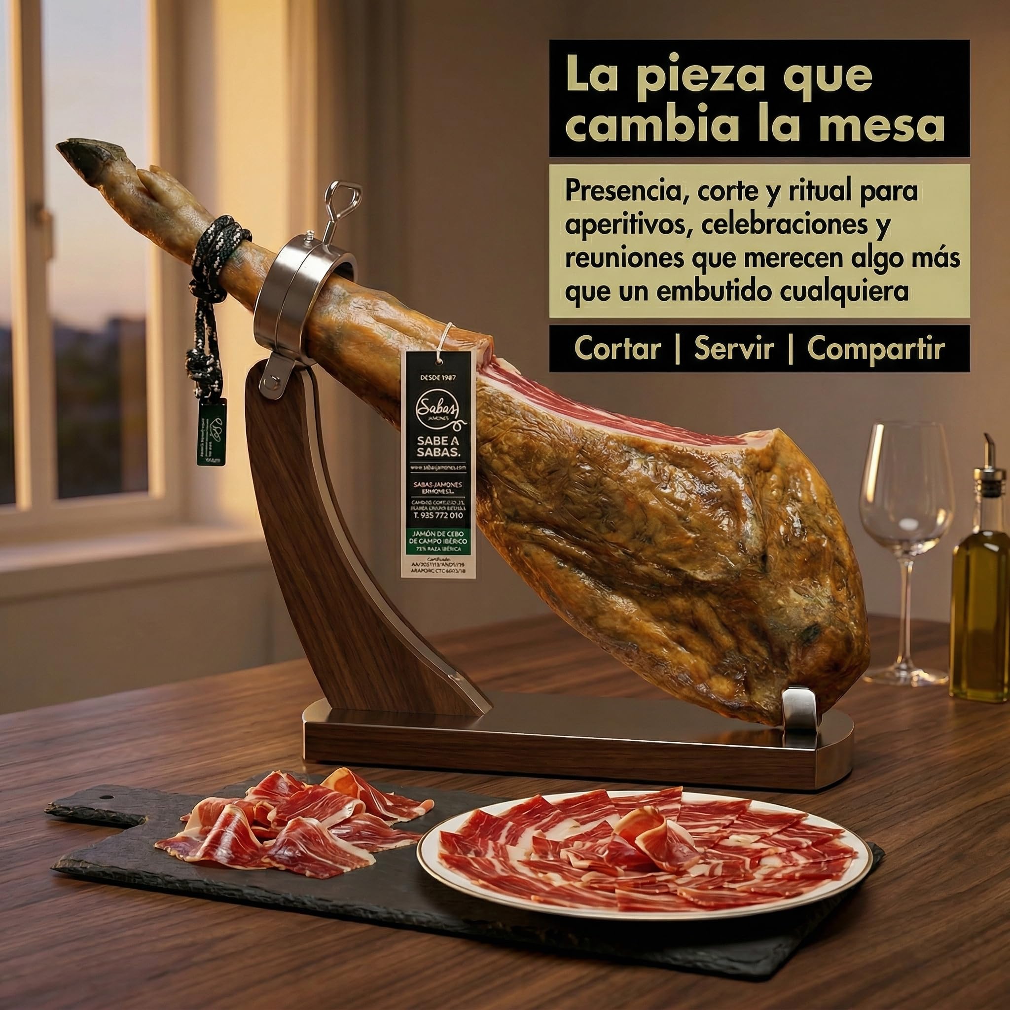 SABE A SABAS Jamón Ibérico de Cebo de Campo 75% Raza Ibérica Pieza Entera con Pata 7-8 kg Curación 36 Meses Sabor Intenso Gourmet Tradición Sevillana Selección Premium Regalo Navidad