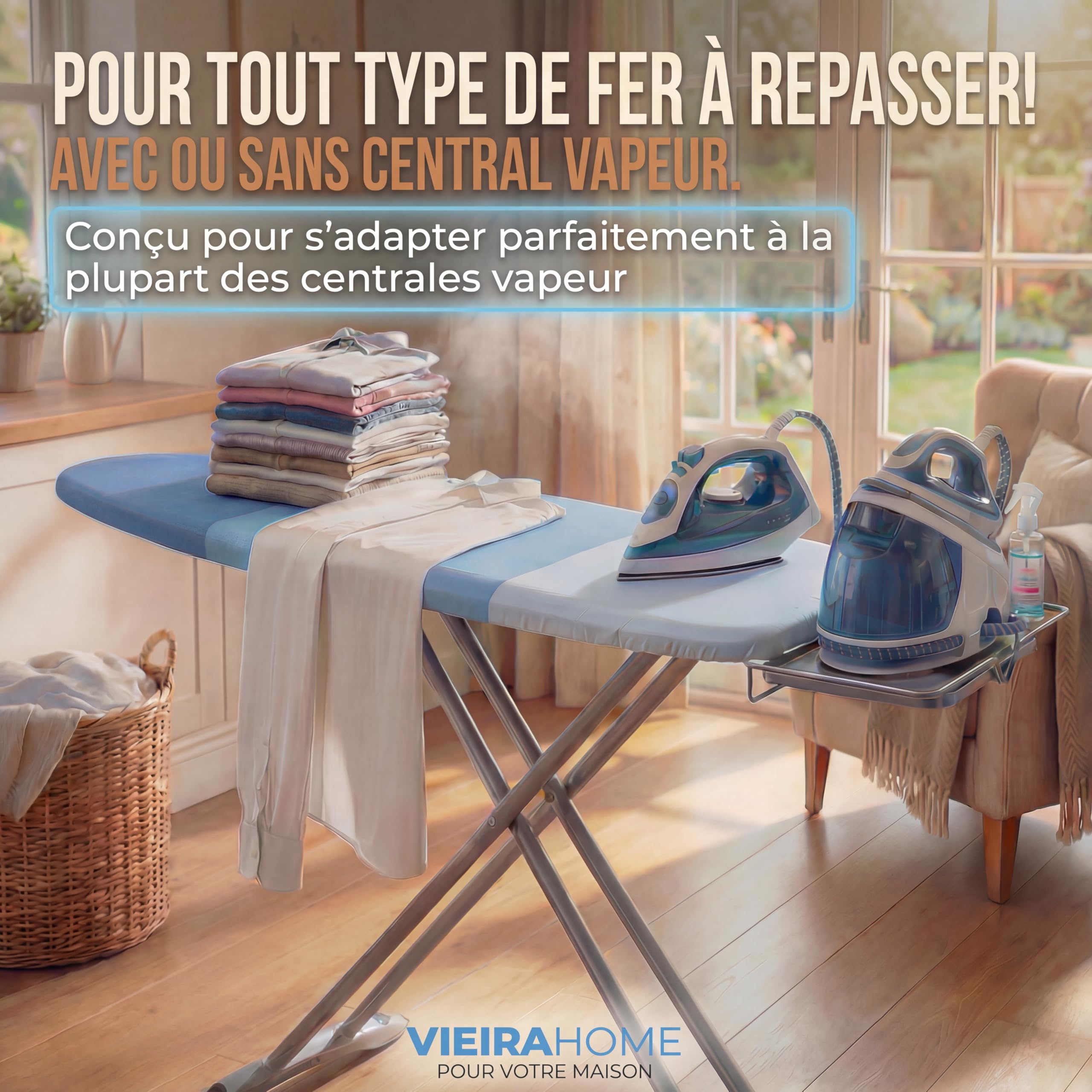 Table à Repasser XXL Grande Pliable Solide Planche Repasser pour Centrale Vapeur - 130x47cm Surface de Repassage - Fabriqué en EU