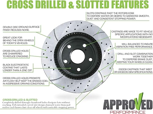 Miniatura 2 de Approved Performance Kit de frenos delanteros F14122-FP Rotores perforados y ranurados con pastillas de freno de cerámica de fibra de carbono para