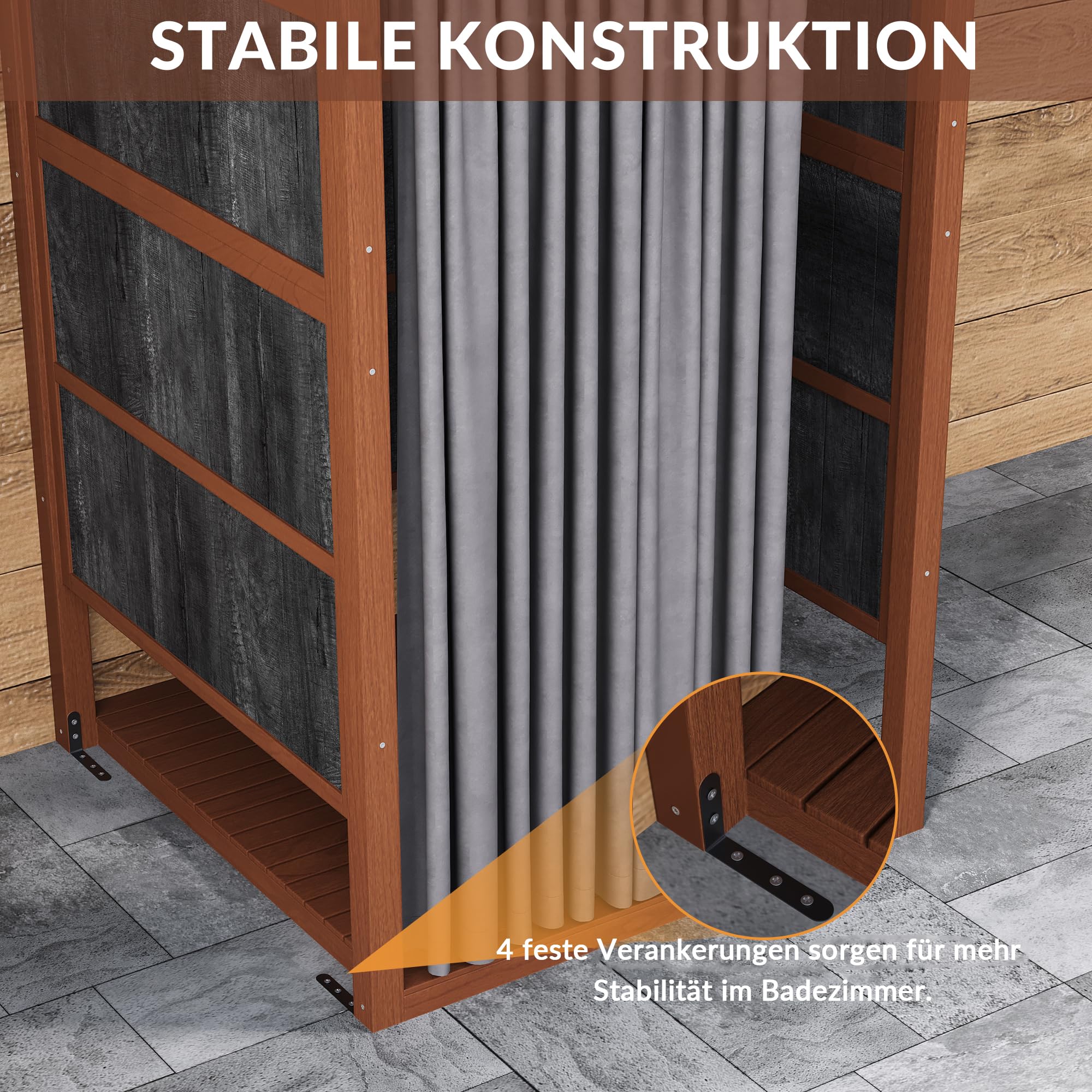 Gartendusche Outdoor Dusche aus Massivholz, Duschkabine & Umkleidekabine mit Duschvorhang & Bodenmatte, Sichtschutz für Pool & Garten, Wetterfeste Außendusche Holz