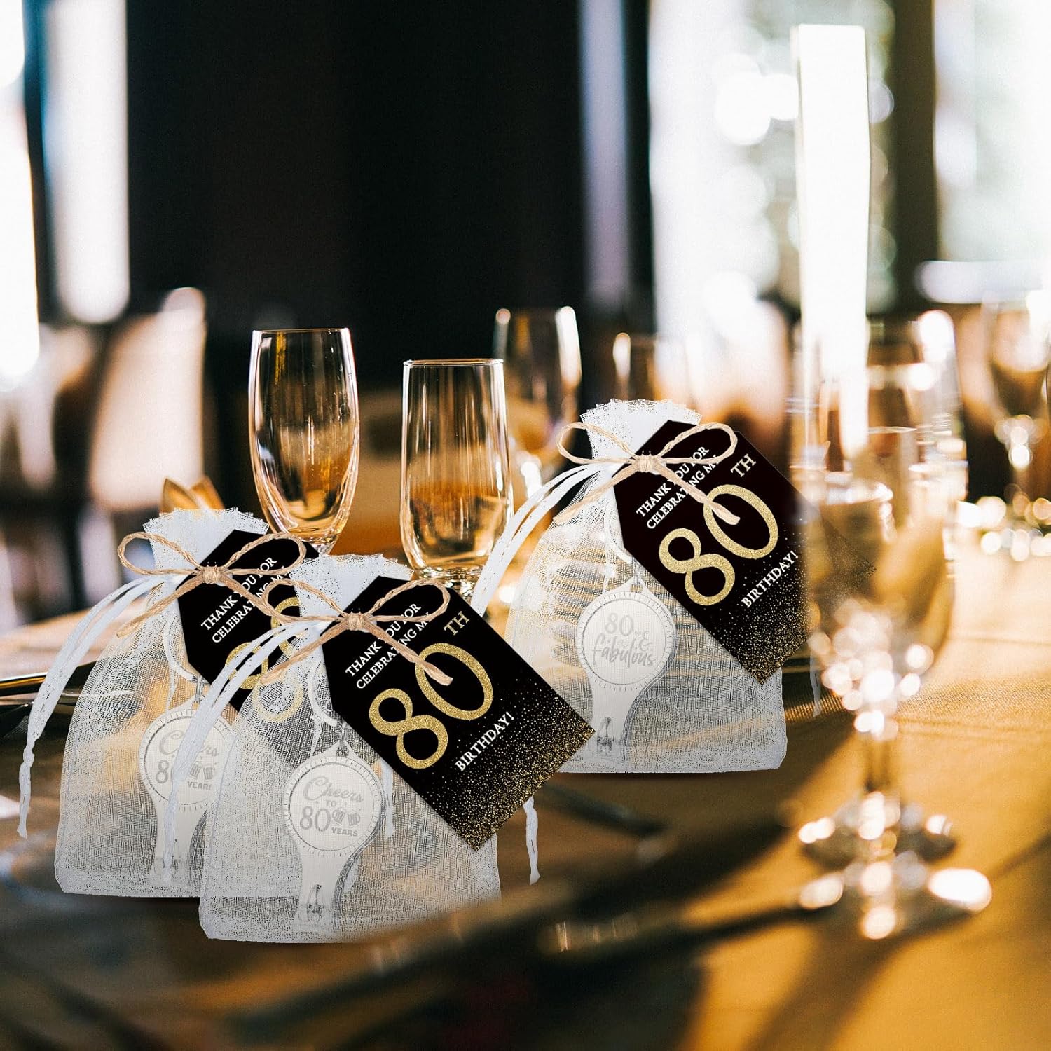 Zeyune 30 Sets 80th Birthday Party Favors for Guests Beer Bottle Opener Nail Clippers Keychains Bulk Thank You Cards with Organza Gift Bags for Birthday Anniversary Souvenirs Return Gifts - Image 7