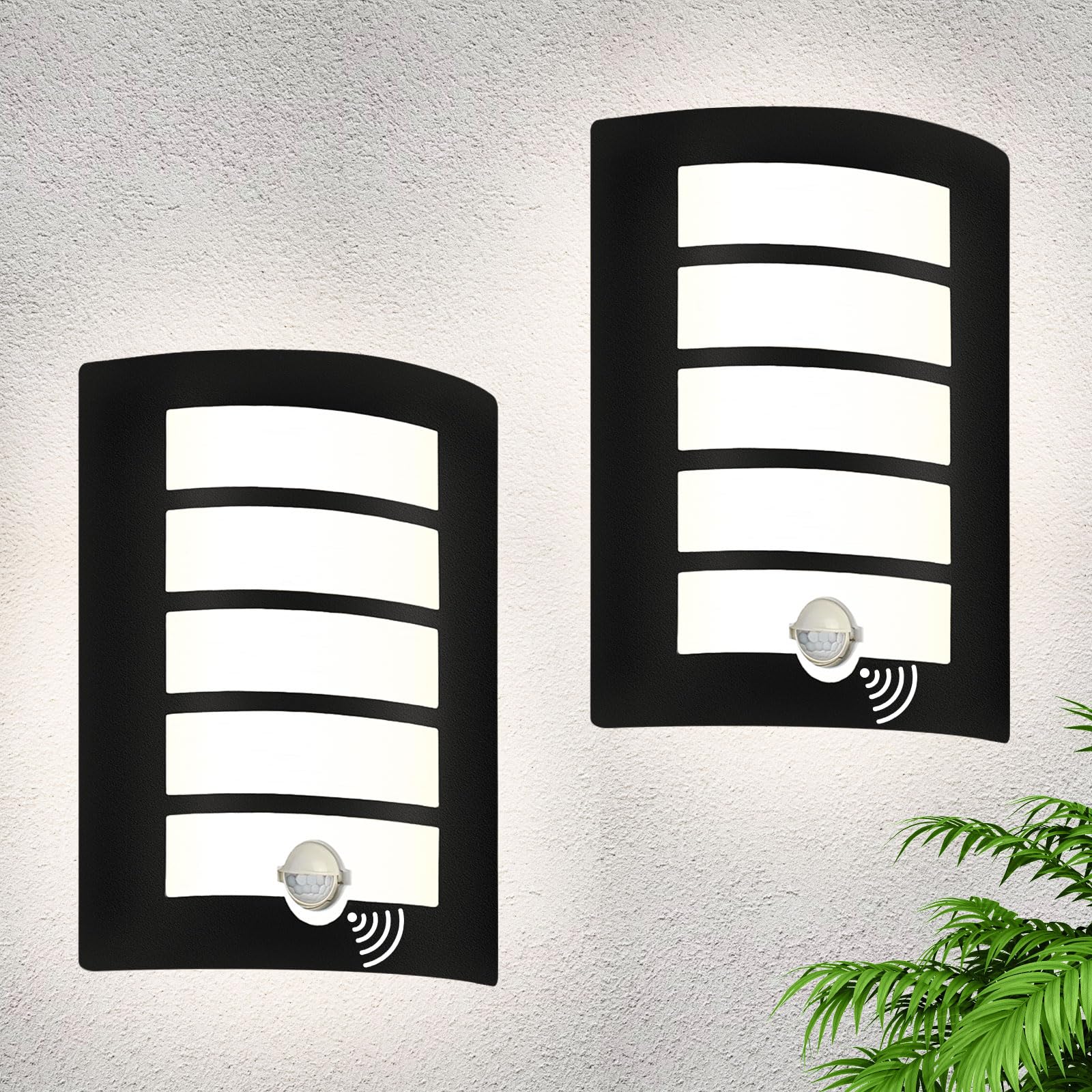 HiBay Outdoor PIR Wall Lights Mains Powered Motion Sensor Outside Light Stainless Steel Black IP44 Waterproof Wall Sconce Lamp E27 Porch Lamps for Front Door Patio Yard, Without Bulb, 2 Pack