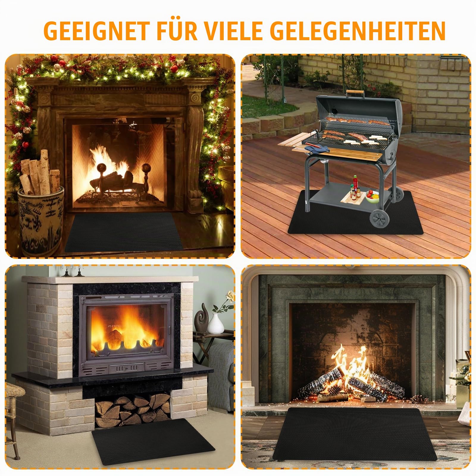 Feuerfeste Unterlage, 122x180 cm Faltbare Feuerschutzmatte Grill, Grillunterlage Bodenschutzmatte, 3 Schicht Feuerschutzmatte Grillmatte Bodenschutz für BBQ Grills, Boden, Rasen, Camping