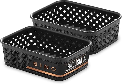 Bino Cesta de almacenamiento de plástico pequeña, color negro, THE PLAIT COLLECTION Multiusos, duradera, apta para cajones y armarios para organizar