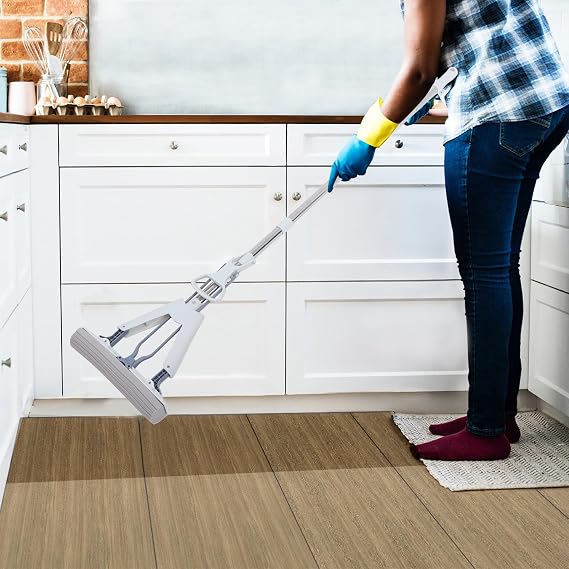 White Foldable Sponge Mop for Home Kitchen Floors, 28cm