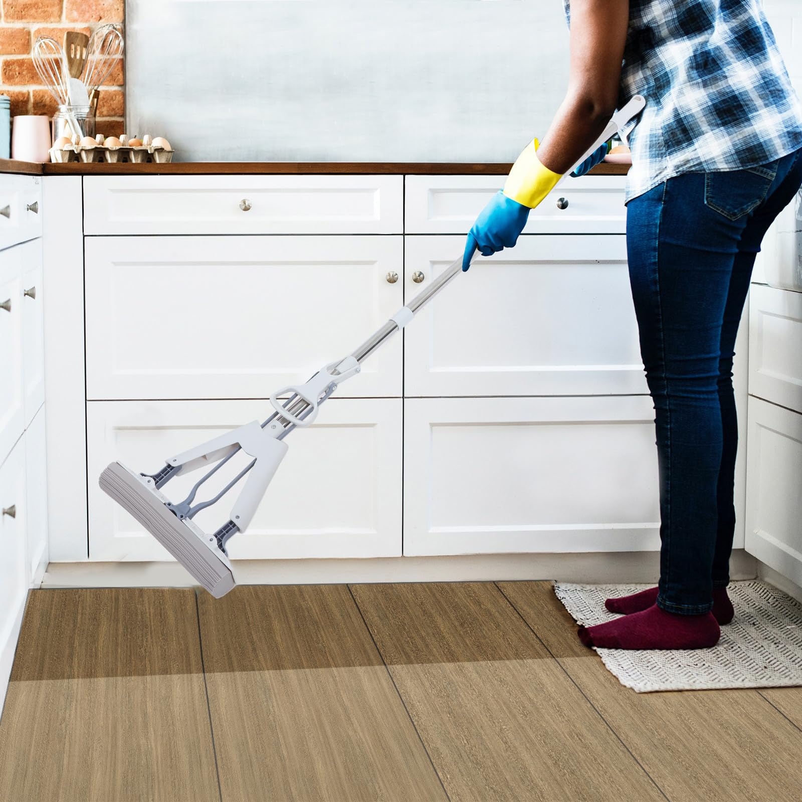 BESPORTBLE Spazzolone Lavapavimenti Pieghevole in Spugna Super Assorbente Bianco Design Resistente per Pulizia Pavimenti in Laminato e Piastrelle Domestiche