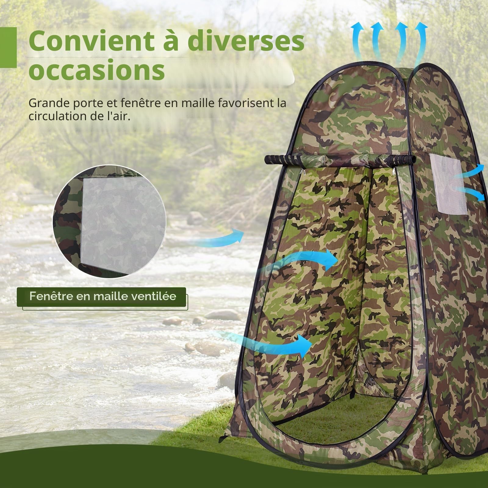 HOMASIS Tente de Douche Pop-up, Tente de Toilette et Changement, Cabine de Douche d'Intimité avec Sac de Transport Portable l'Extérieur, pour Camping et Plage, 120 x 120 x 190 cm