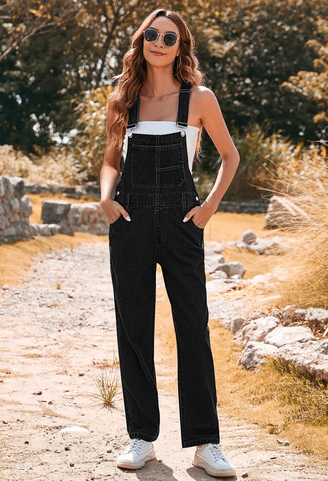 Sovoyontee Peto de verano para mujer, holgado, largo vaquero, mono con tirantes