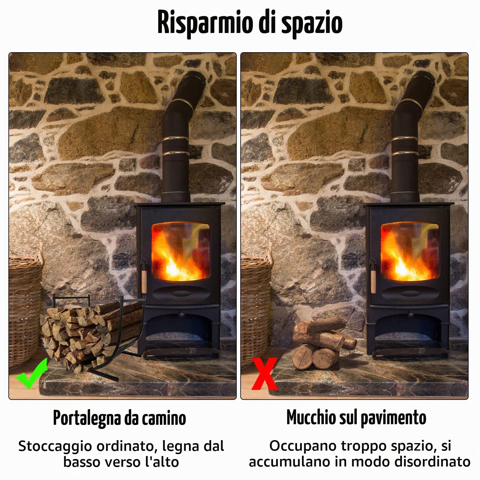 LZQ Scaffale per legna da ardere, in metallo, per interni ed esterni, 44,5 x 37,5 x 40 cm