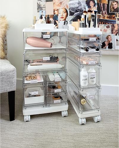 Miniatura 5 de iDesign The Sarah Tanno Collection - Carrito organizador de cosméticos grande de 7 cajones transparenteblanco