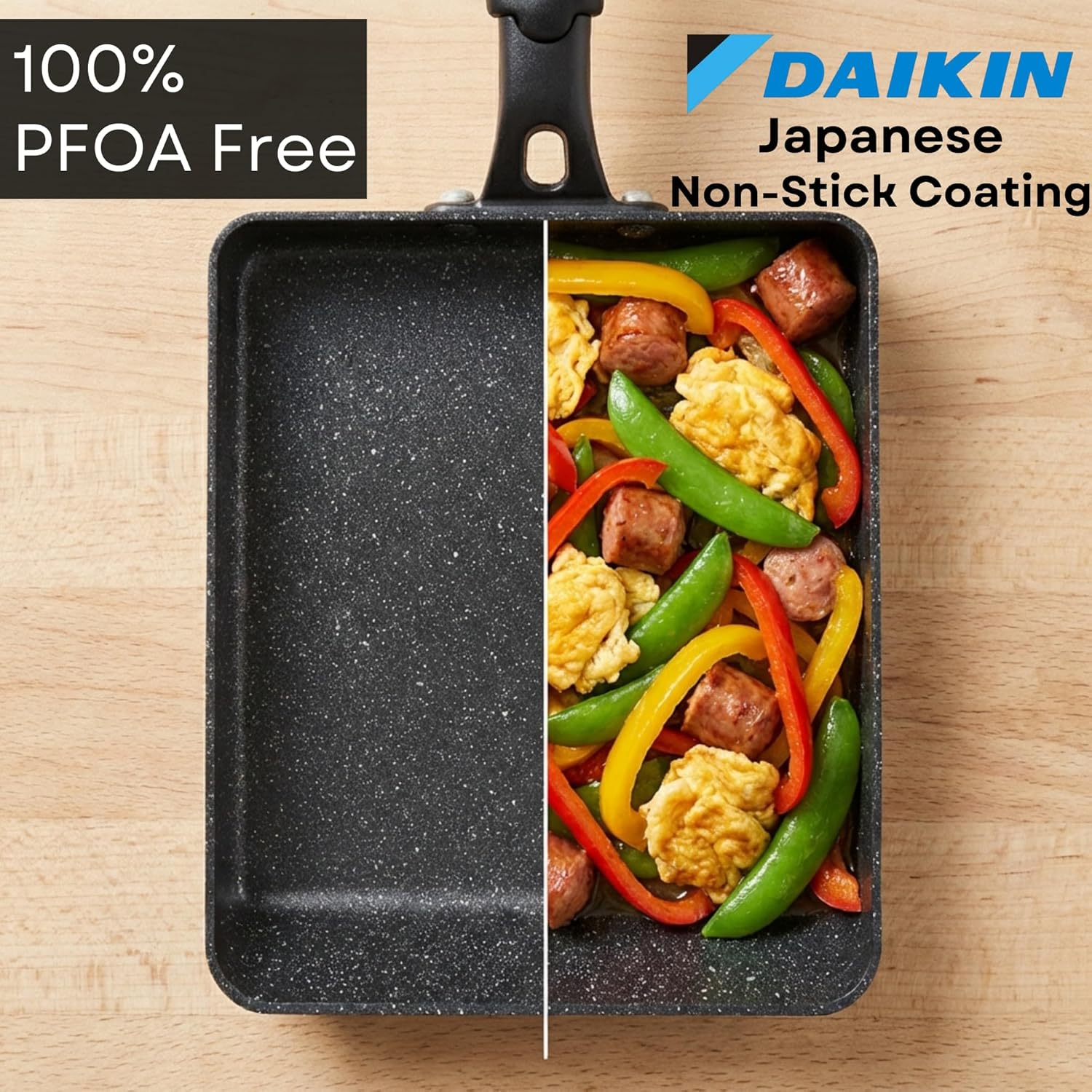 HAPPI STUDIO Tamagoyaki Pan - Japanese Egg Pan with Lid - Japanese Omelette Pan Rectangular - Rolled Omelet Nonstick Square Frying Pan - Tamago Cooking Pan Induction Compatible 7x6