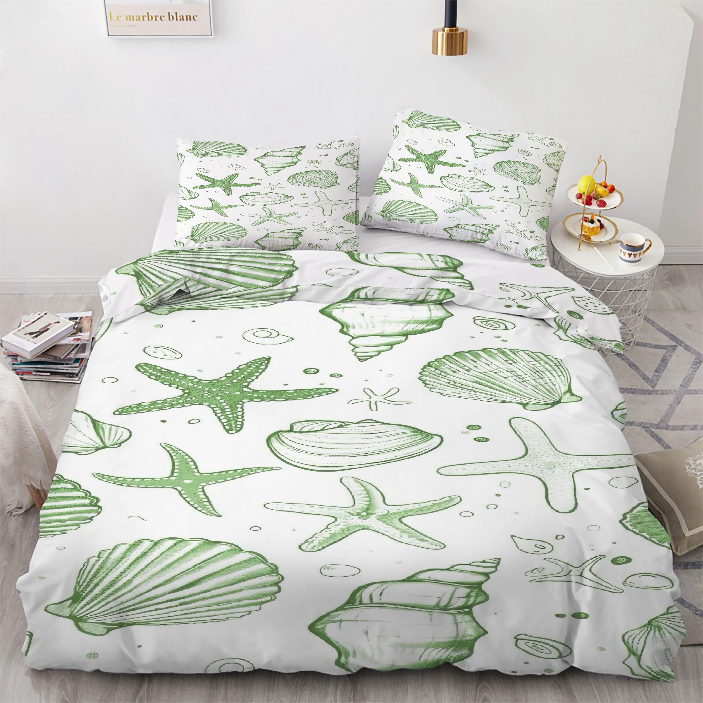 Housse de couette 240 x 260 cm motif coquille pour une ambiance de vacances dans votre chambre
