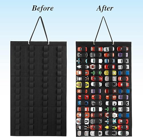 Miniatura 2 de JOYMOMO Organizador de almacenamiento colgante para Hot Wheels Vitrina de fieltro para Hot Wheels con capacidad para 60 autos de juguete (sin