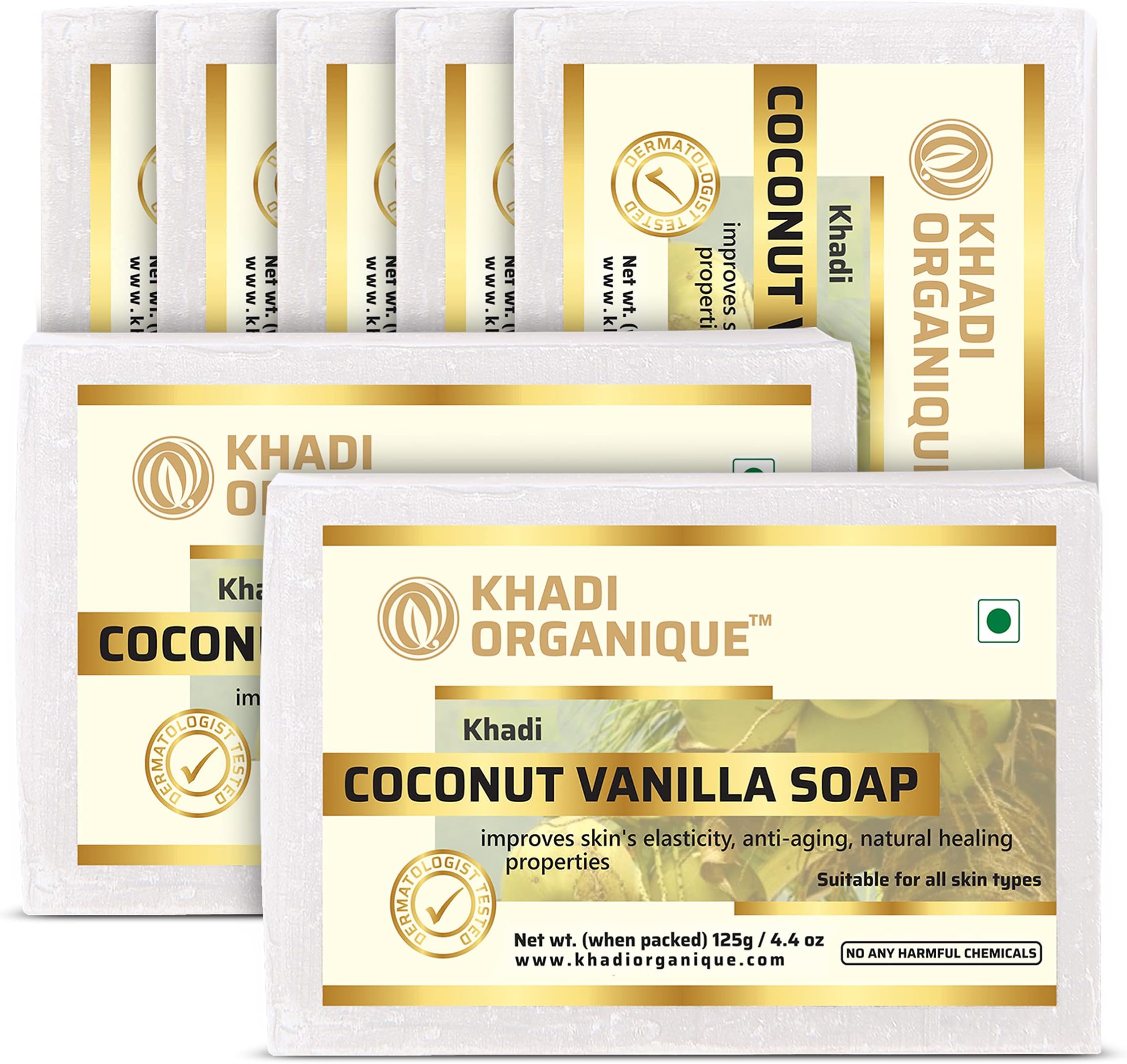 Khadi Organique Natural Herbal Coconut Vanilla Soap Pack of 7