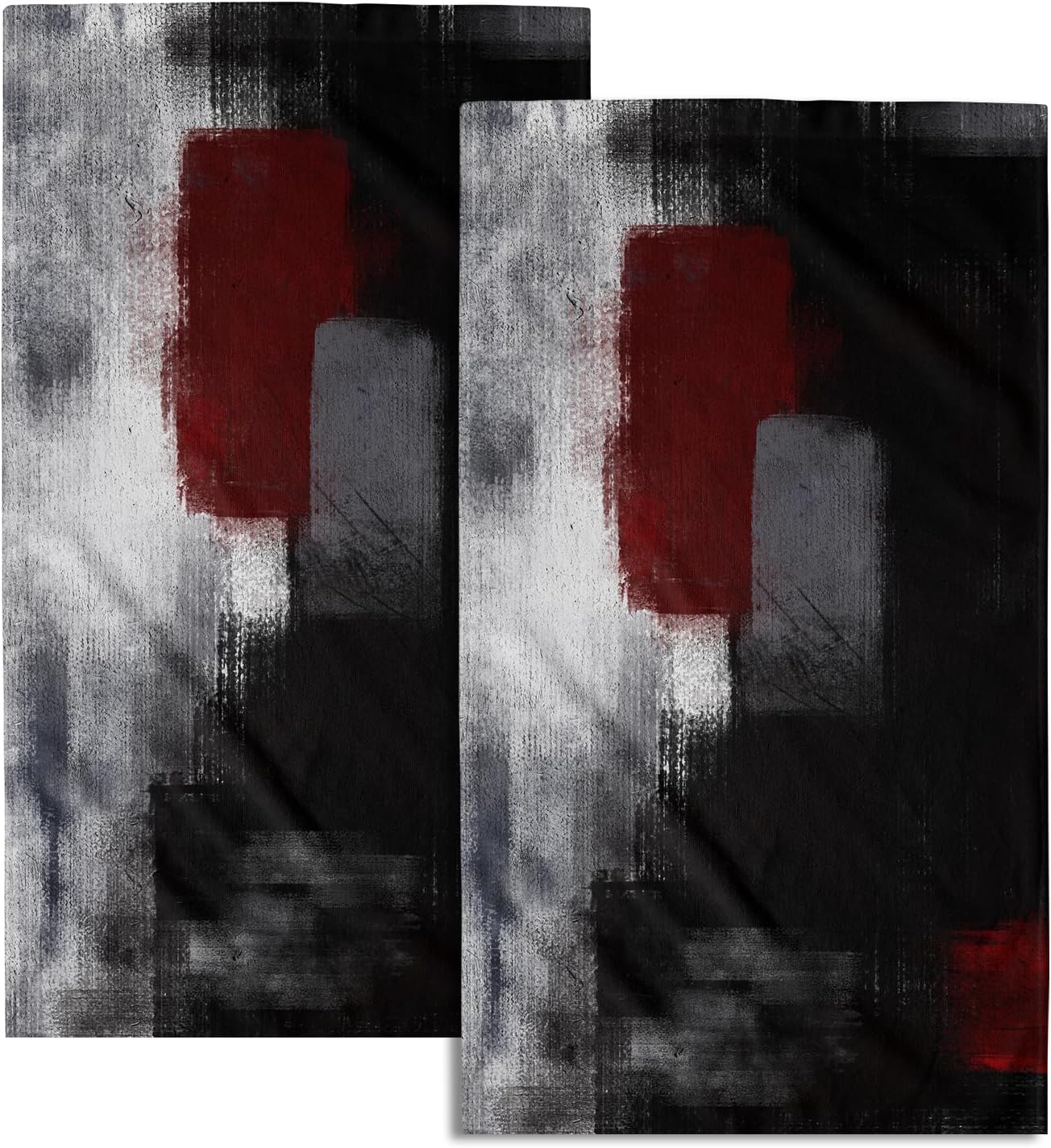 Red and Black Hand Towels Grey Abstract Art Painting