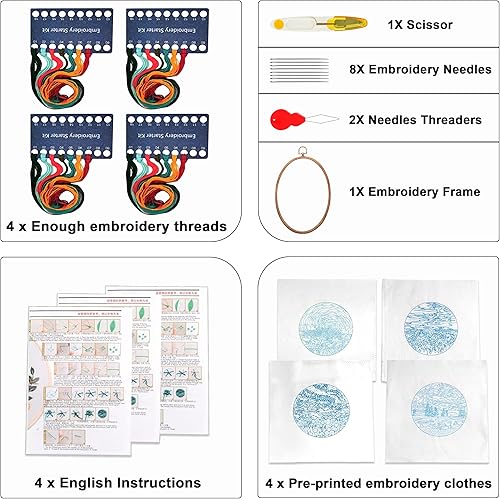 Miniatura 34 de Maydear Kit de bordado para principiantes, kit de agujas de perforación, kits de punto de cruz, kit de inicio de bordado estampado francés