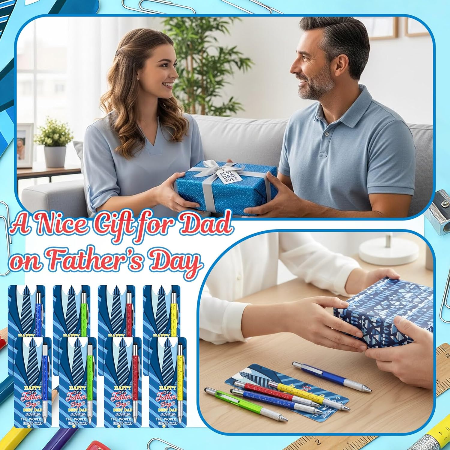 36 Set Father's Day Gift Bulk Appreciation Ballpoint Writing Fancy Pen Set with Card Holder 4 Colors Father's Day Award Party Favors Details Gifts Goodie Stuffers for Dad Husband