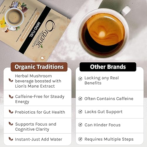 Miniatura 5 de Organic Traditions Mind Fuel - Alternativa al café instantáneo de hongos  Bebida de hongos a base de hierbas sin cafeína  Melena de león orgánica,