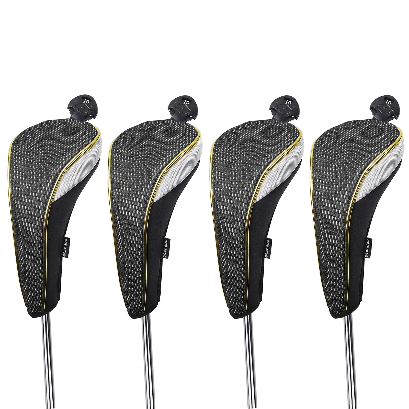 Andux 4Pcs/Set Gold Golf Hybrids Club Head Covers with Dial No. Tag MT/HY12 (Black)