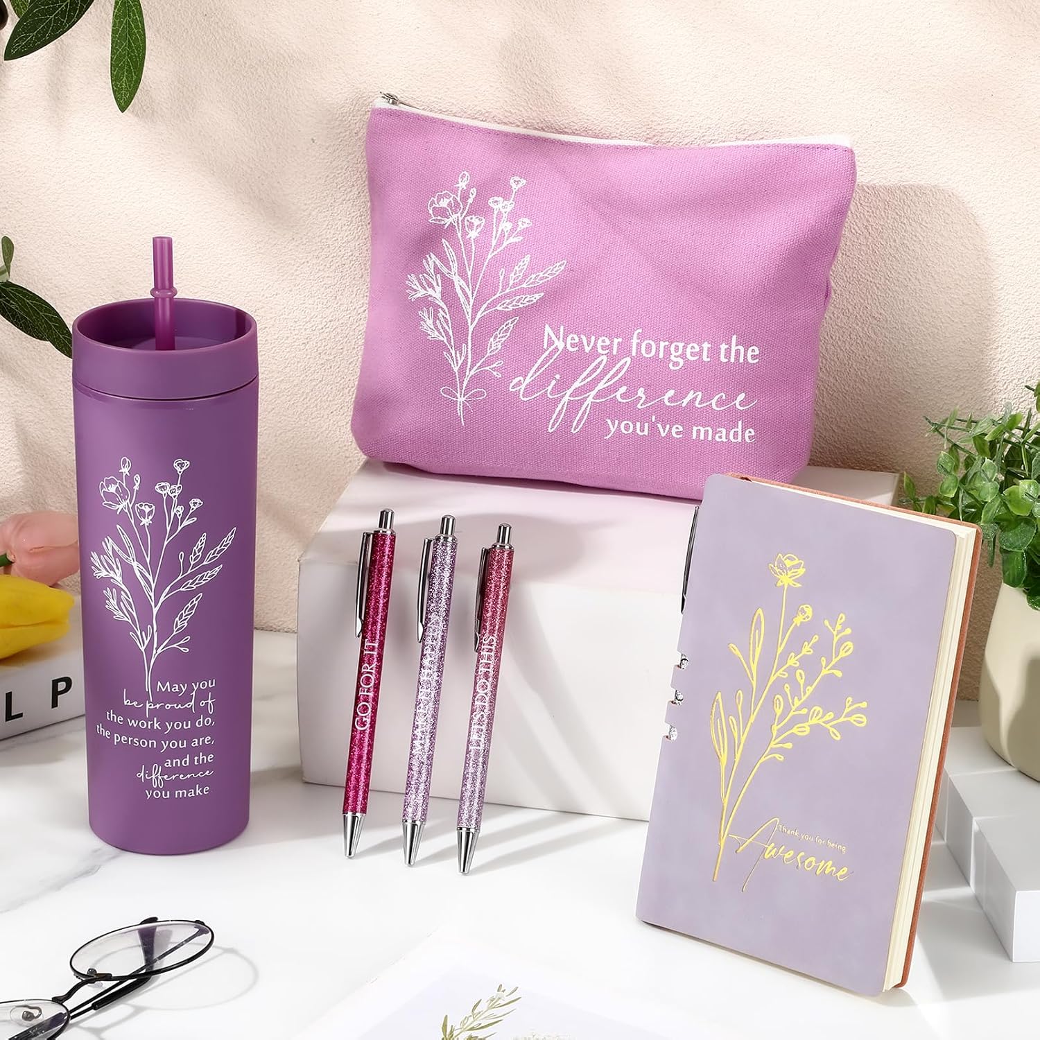 6 Pcs Valentines Office Coworkers Appreciation Gift Set for Lady Women Thank You Gift Bulk for Employees 16 oz Plastic Tumbler Makeup Bag Journal Pens for Staff, Team, Teacher, Nurse - Image 5