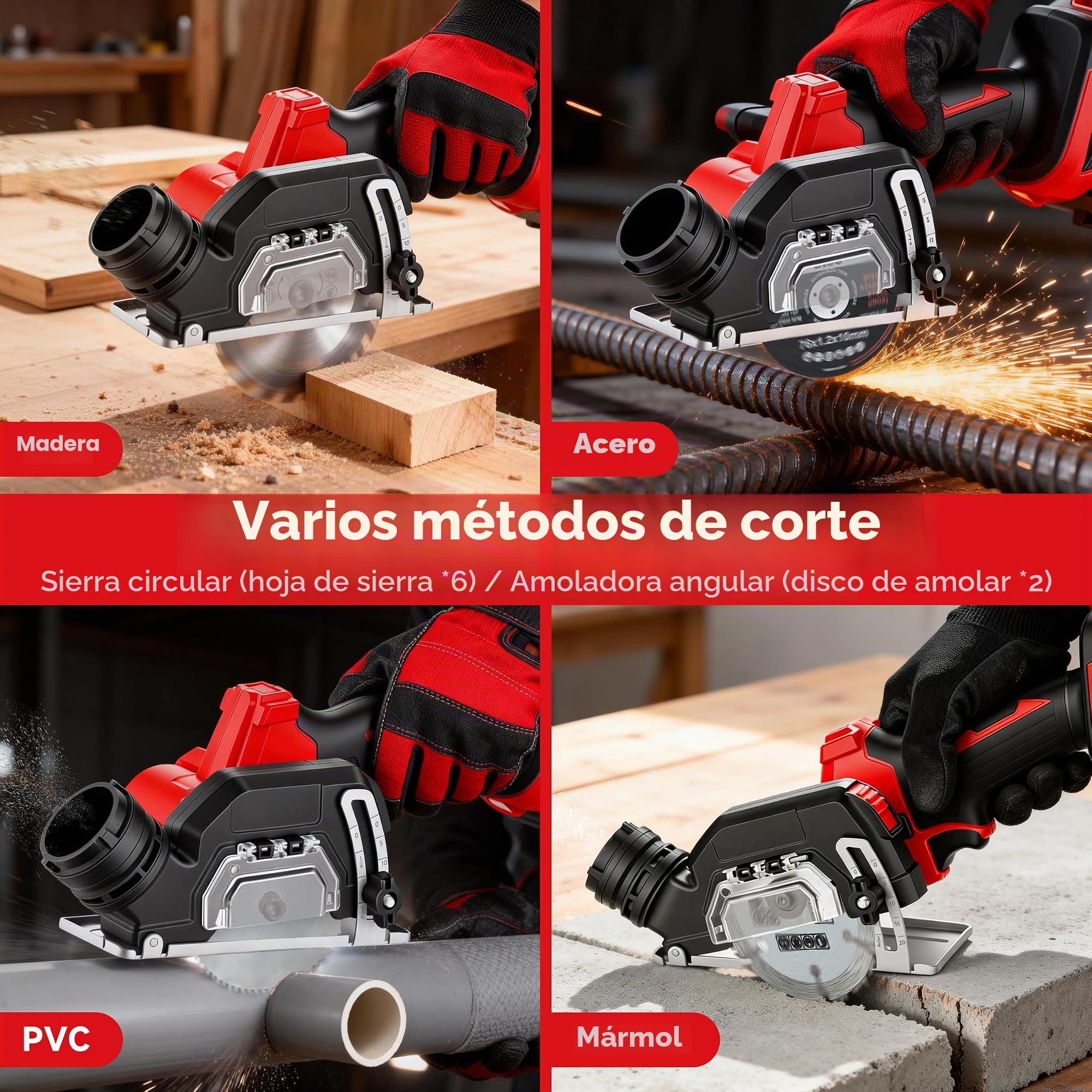 TEENO Sierra Circular con Guia, Sierra Circular de Mano 20000RPM | 2x 2,0Ah Baterías, Compatible con baterías Makita, 8 Hoja de Sierra 76mm, Ángulo ajustable 0-45°, Ideal para Cortar Madera