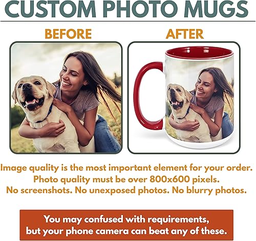 Miniatura 3 de Tazas de café con foto personalizada, 15 onzas. Rojo con imagen, texto, regalos personalizados, taza personalizada de cerámica, taza divertida, gran