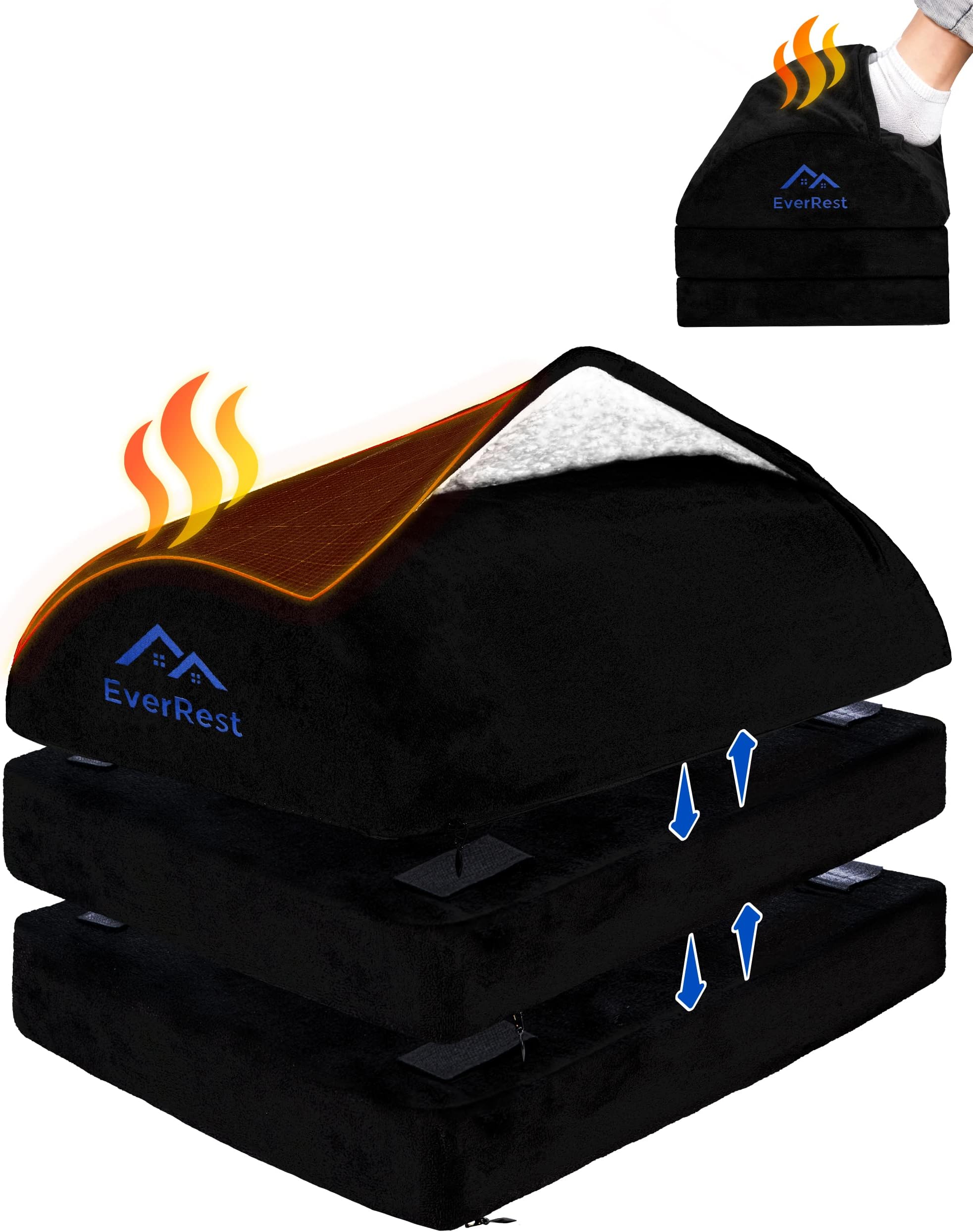 EverRest Foot Rest for Under Desk at Work - Warm Cozy Feet Pocket - Tall Adjustable Footrest for Gaming Computer Chair - Ergonomic Foot Rest Stool Pillow Back Pain Relief Office Footrests 3 Heights