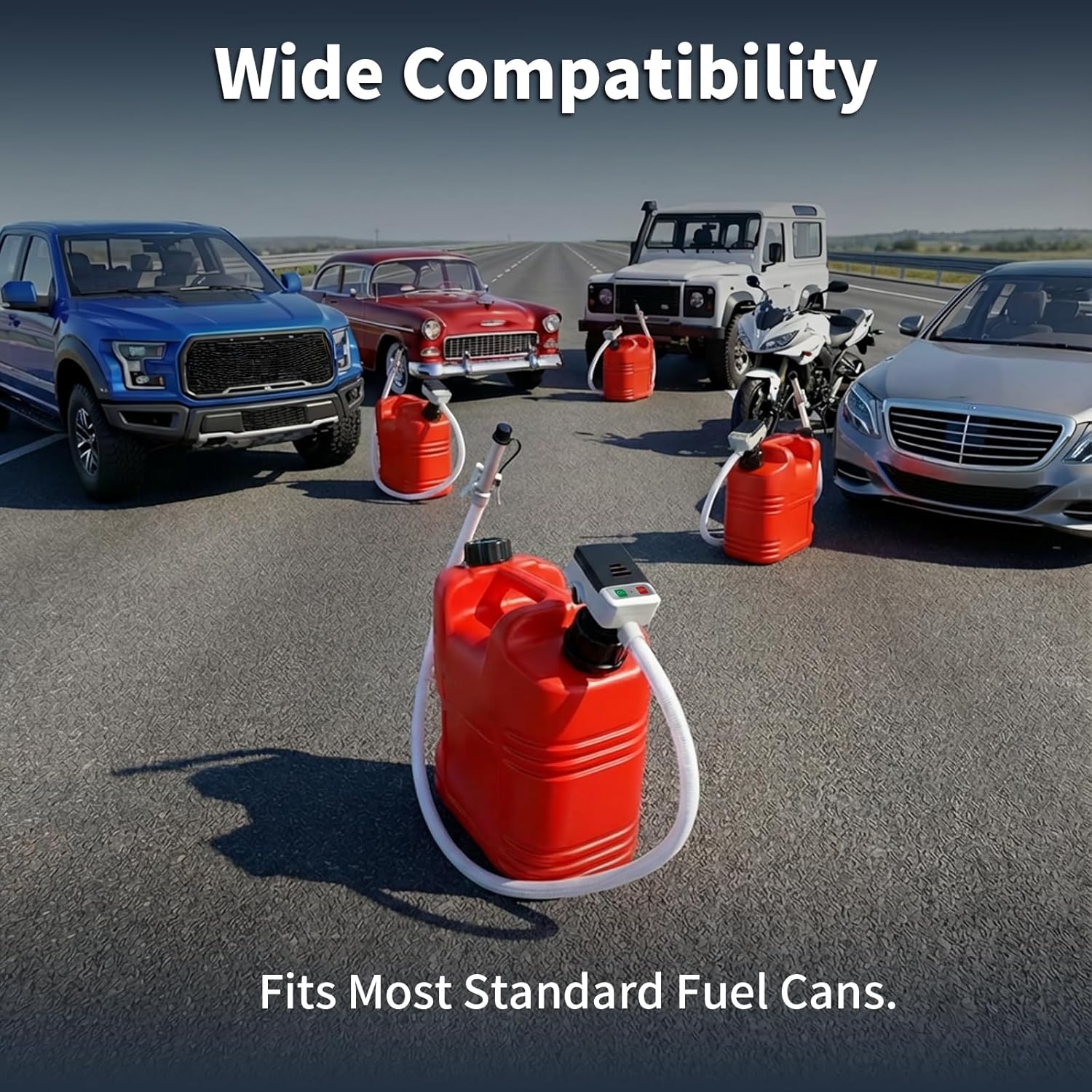 Fuel Transfer Pump for Gas Cans & Racing Jugs, Portable Electric Gasoline Siphon Pump with Long No-Kink Hose, Auto-Stop, LED Light, Multi-Liquid Compatible, 3.2 GPM Flow. (Black)