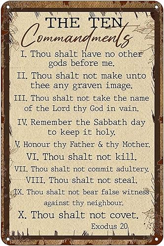 Póster de metal vintage para decoración de pared, arte cristiano para pared, 10 mandamientos, pintura de hierro, póster nostálgico de hojalata para