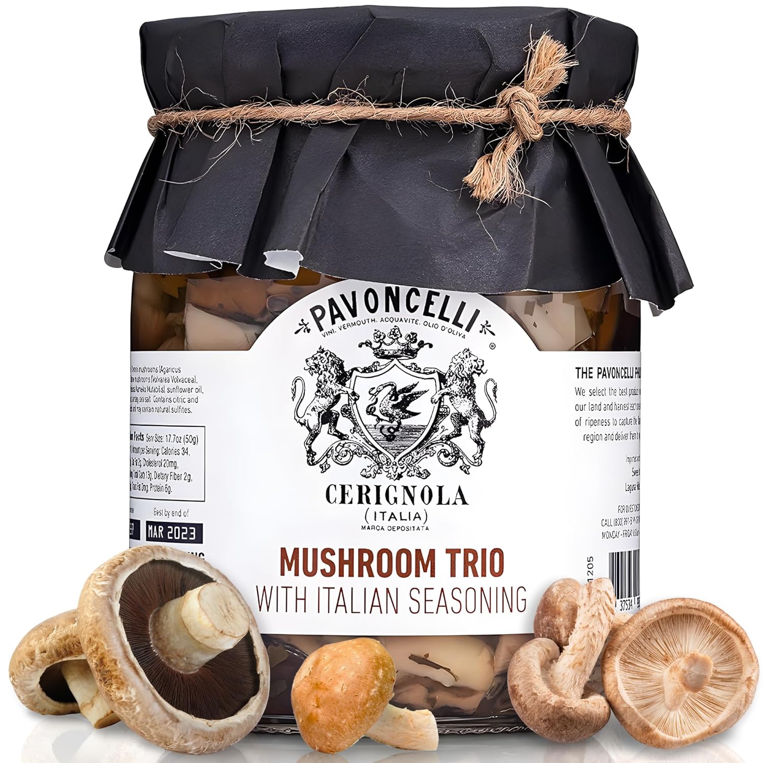 Pavoncelli Mushroom Trio Made in Italy Mushrooms for Antipasto Platter and More