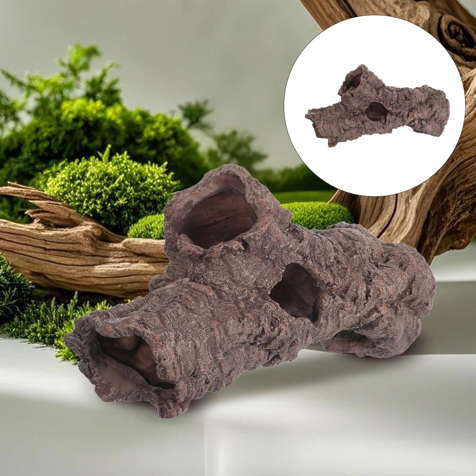 Totority Grotta per Acquario in Resina a Forma di Tronco 5 Fori, Rifugio Naturale per Pesci e Animali da Acquario, Design Realistico per Vasche D'acqua e Salata