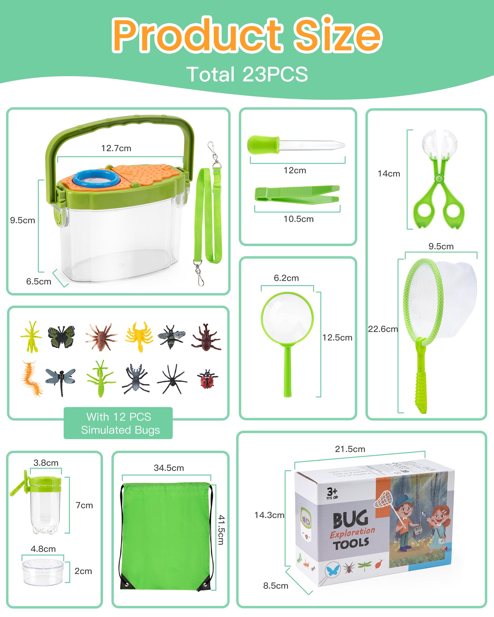 Bug Hunting Kit per bambini: 23 pezzi Bug Catcher per bambini Outdoor Explorer giocattoli per 3 4 5 6 7 anni