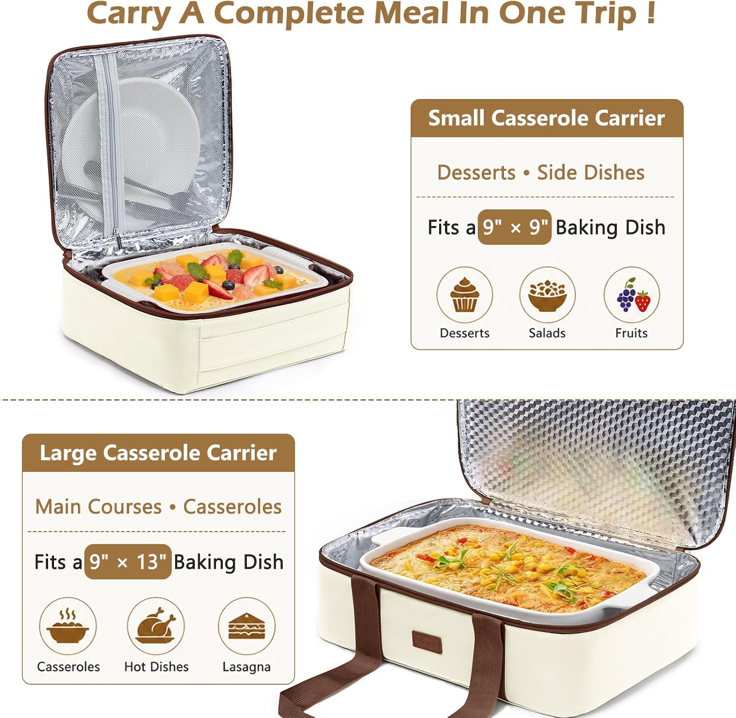 2-Piece Insulated Casserole Carrier Set for 9" x 13" & 9" x 9" Baking Dish