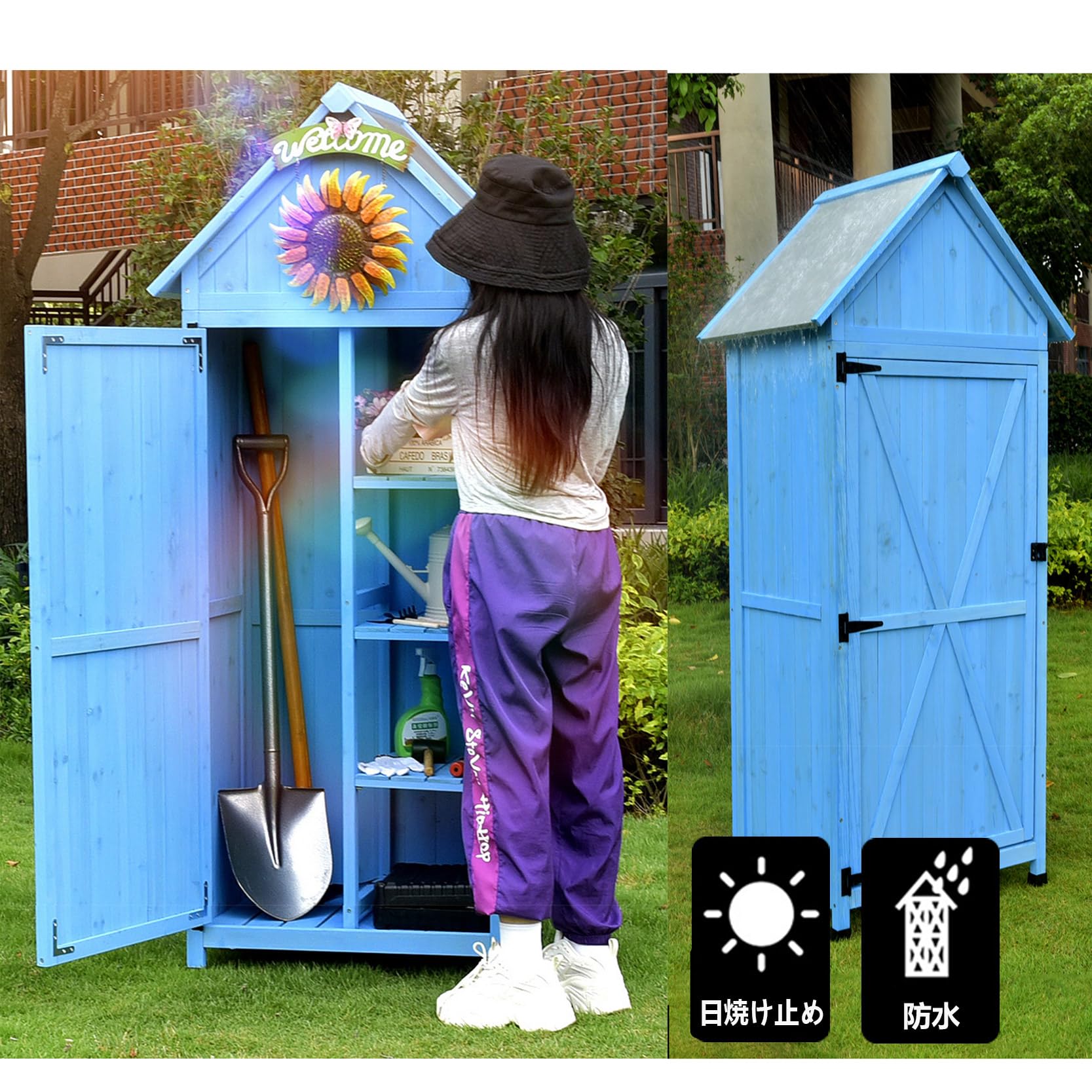 Amazon | 物置収納庫 木製 屋外収納ボックス (幅65×奥行46×高さ178cm