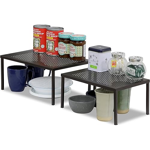 SimpleHouseware Expandable Stackable Kitchen Cabinet and Counter Shelf Organizer, Bronze